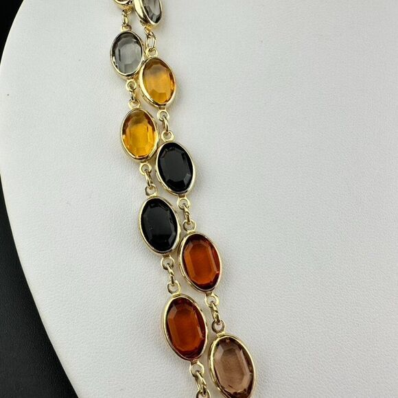 Multi color Gold Tone Bevel set Glass Crystal Station Necklace - Picture 4 of 6